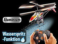 ; Hubschrauber mit Wasserspritze für Sommer, Sonne, Sonnentage, warmes Wetter, Abkühlung, Erfrischung 